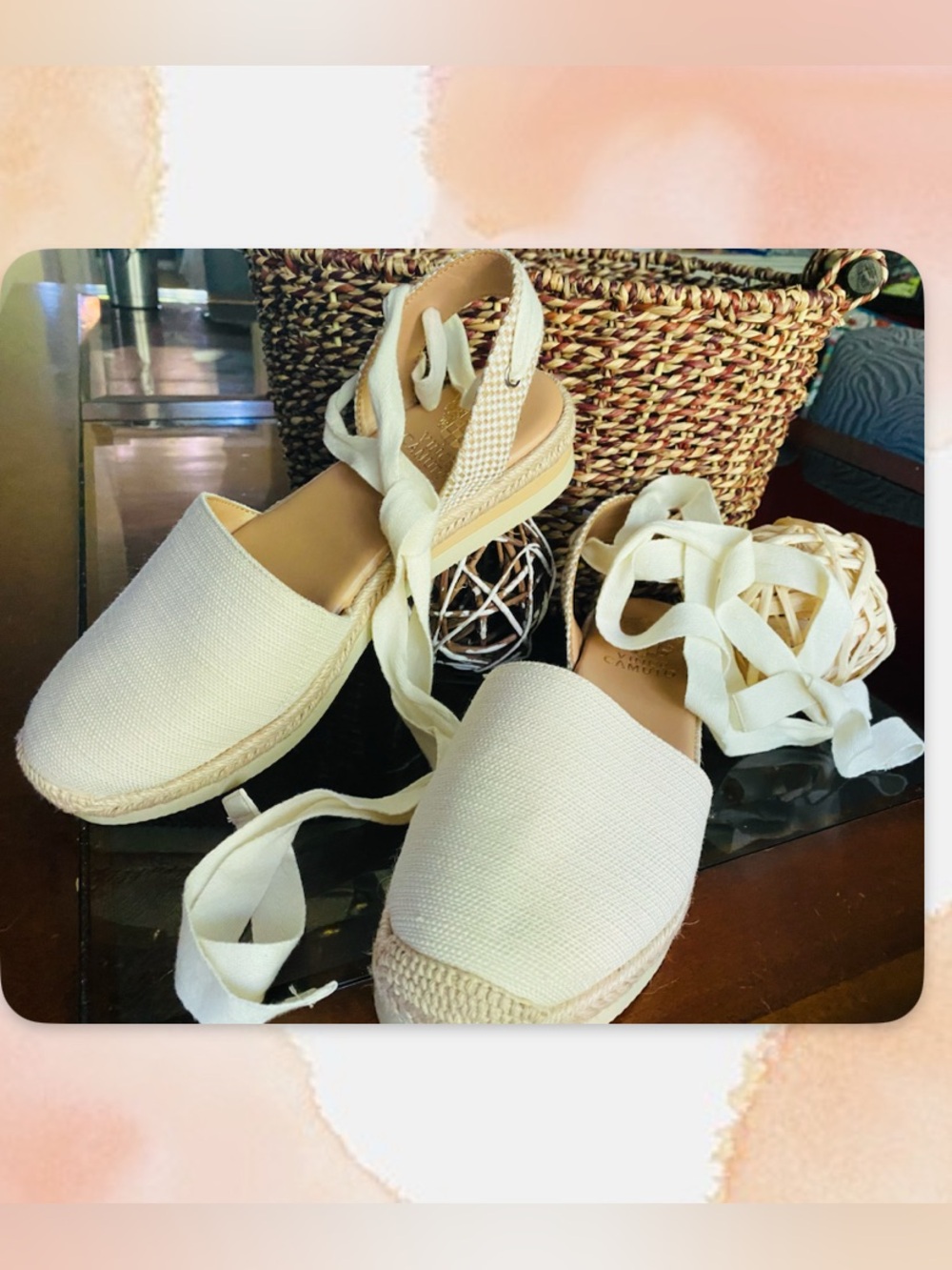 Vince Camuto Womens Cream Espadrille Lace-Up Sandals